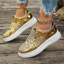 SparkleStride - Women's Sequin Lace-up Sneakers